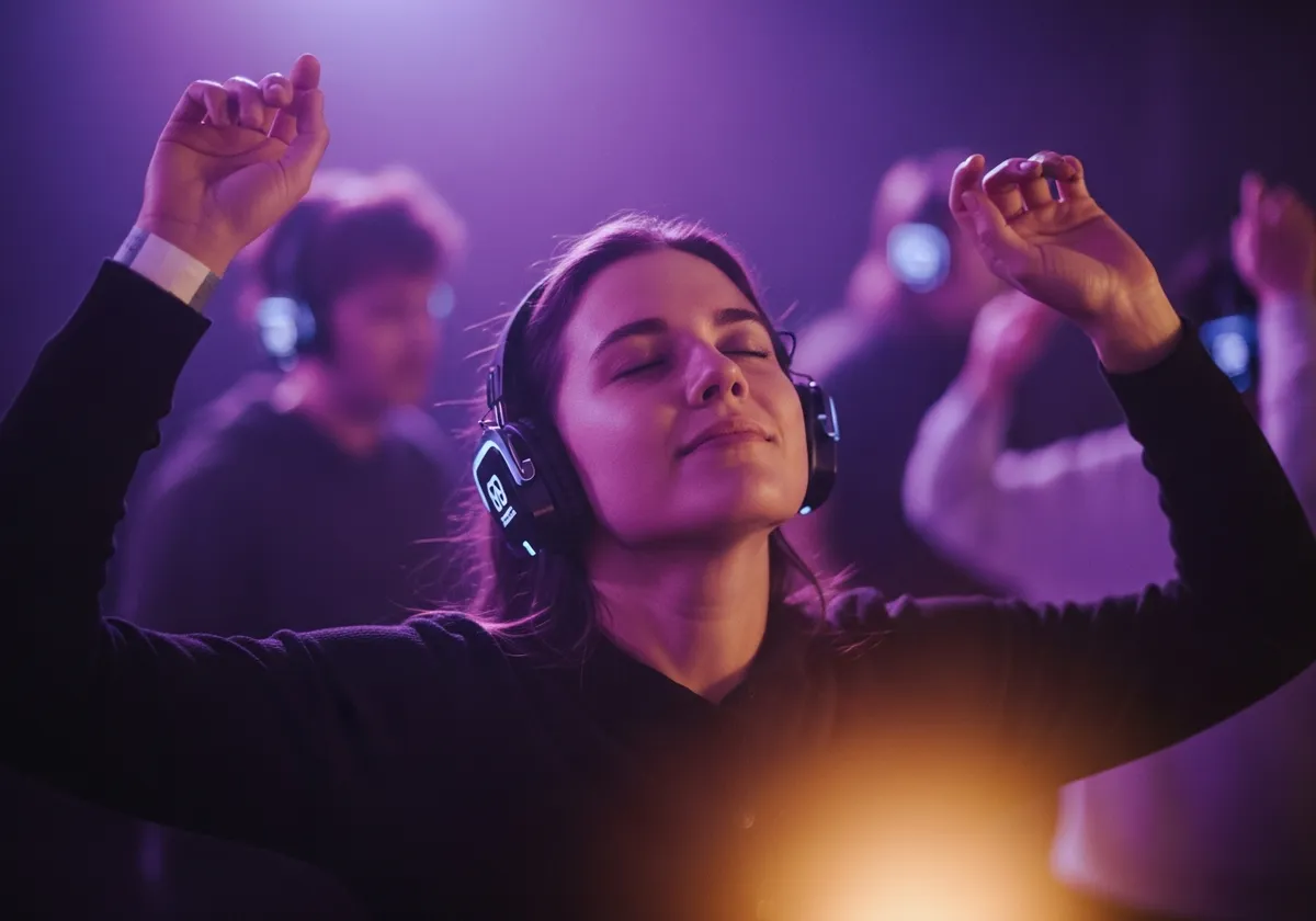 Person with headphones in blissful dance
